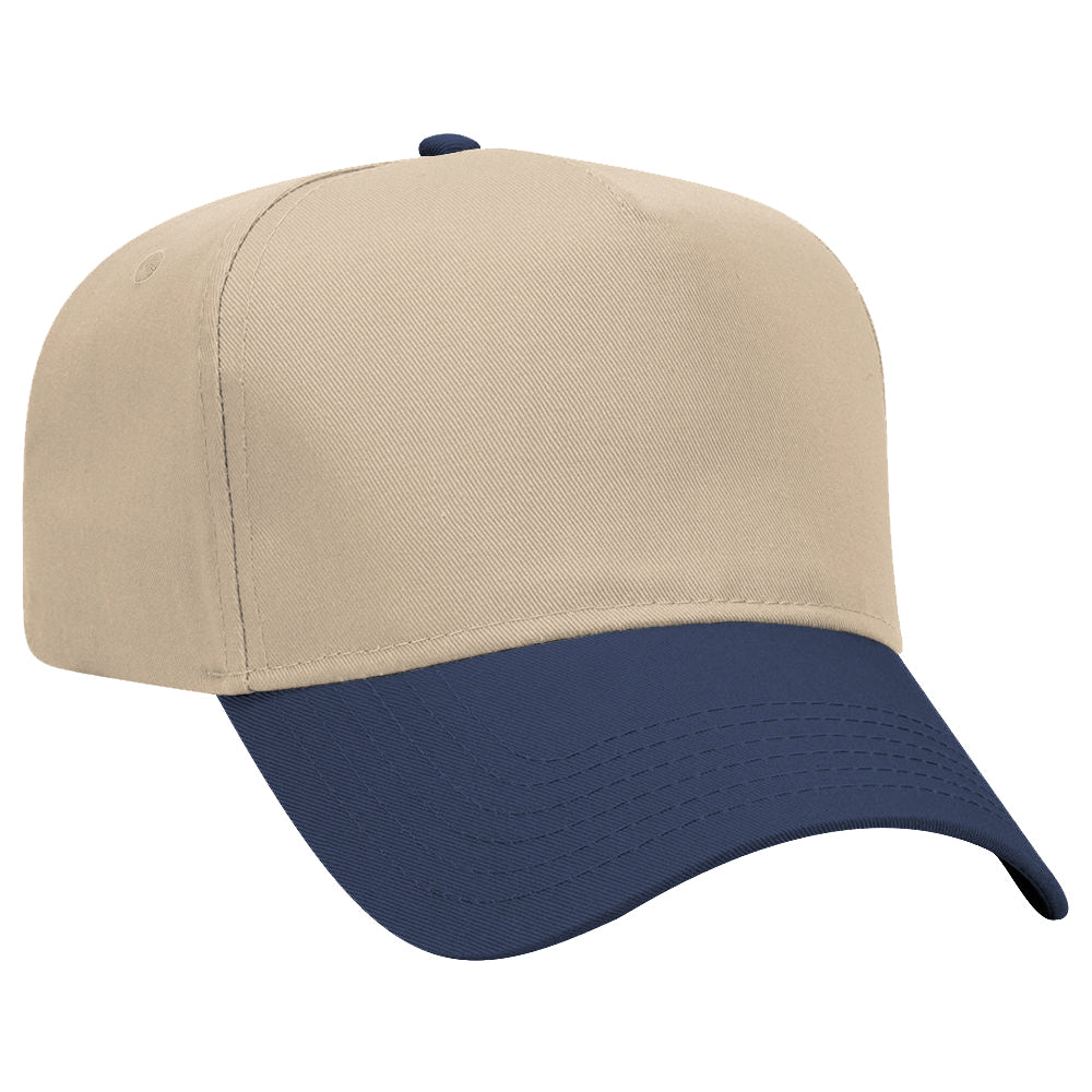 Joe's USA 5 Panel, Mid Profile Baseball Cap Caps Joe's USA Khaki/ Navy