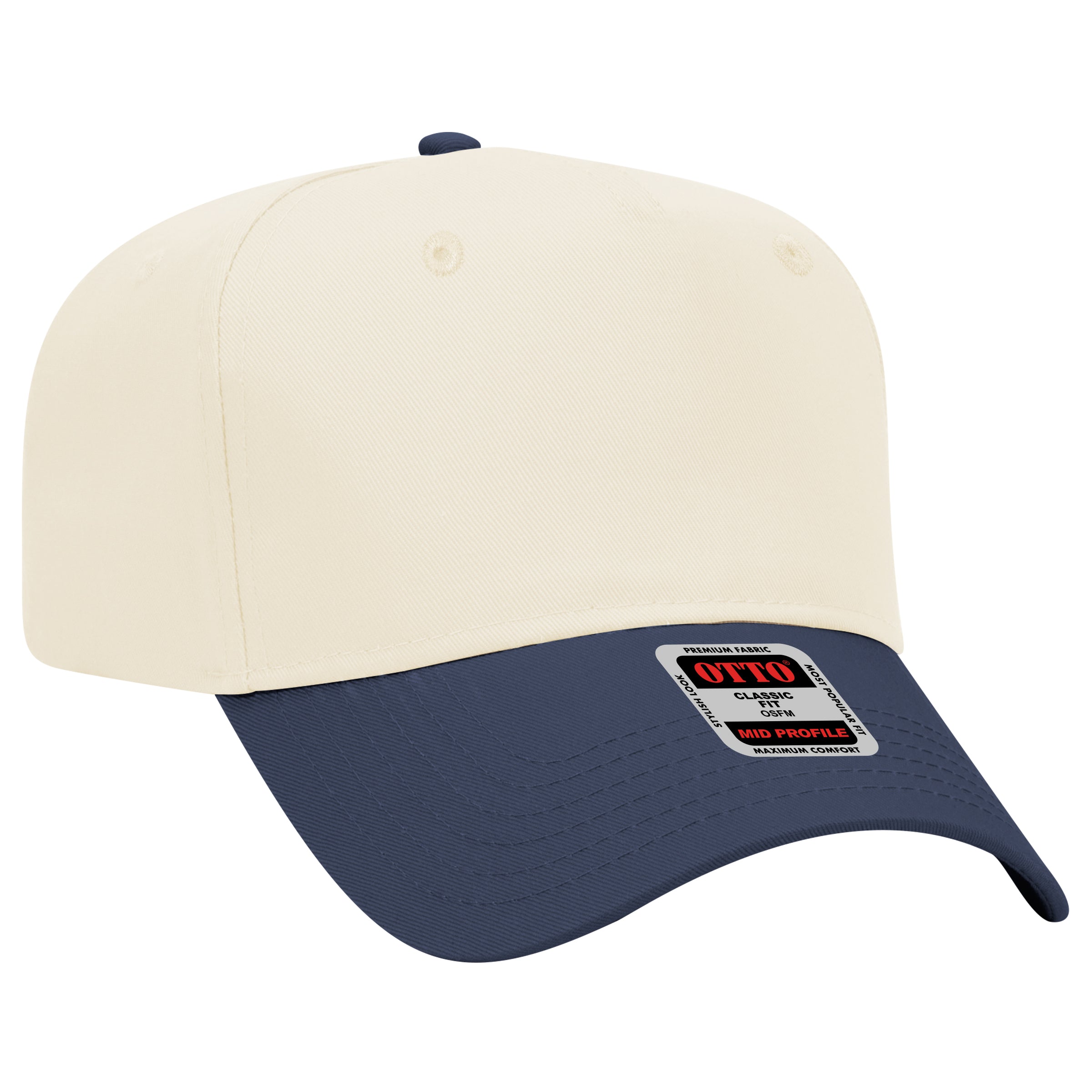 Otto Cap 31-069 - 5 Panel, Mid Profile Baseball Cap Caps OTTO CAP Navy / Natural