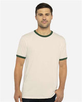 Next Level Unisex Cotton Ringer T-Shirt - Next Level 3604 Natural/ Forest Green XS Short Sleeve T-Shirts