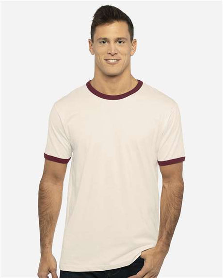 Next Level Unisex Cotton Ringer T-Shirt - Next Level 3604 Natural/ Maroon XS Short Sleeve T-Shirts