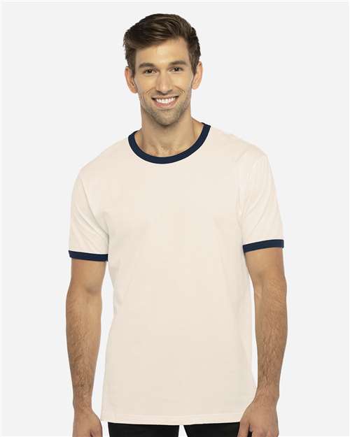 Next Level Unisex Cotton Ringer T-Shirt - Next Level 3604 Natural/ Midnight Navy XS Short Sleeve T-Shirts