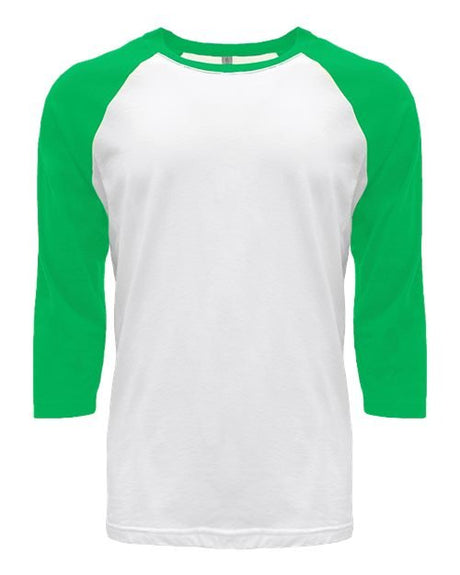 Next Level Unisex CVC Three - Quarter Sleeve Raglan T-Shirt - Next Level 6251 Kelly Green Sleeves/ White Body XS Short Sleeve T-Shirts