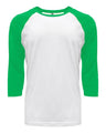 Next Level Unisex CVC Three - Quarter Sleeve Raglan T-Shirt - Next Level 6251 Kelly Green Sleeves/ White Body XS Short Sleeve T-Shirts