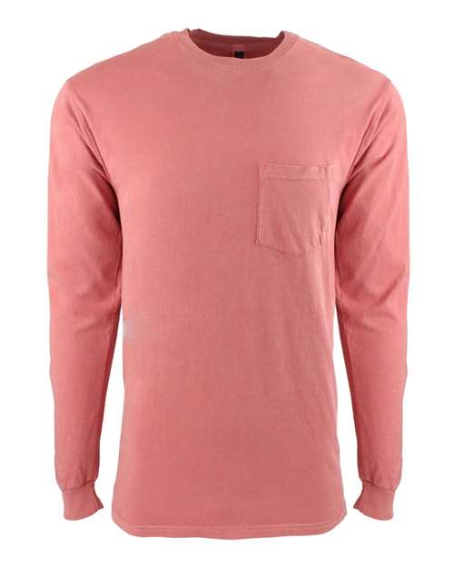 Next Level Unisex Inspired Dye Long Sleeve Pocket T-Shirt - Next Level 7451 Guava XS Short Sleeve T-Shirts