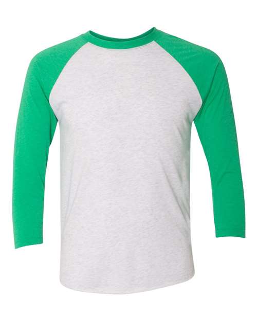 Next Level Unisex Triblend Three - Quarter Raglan T-Shirt - Next Level 6051 Envy Sleeves/ Heather White Body XS Short Sleeve T-Shirts