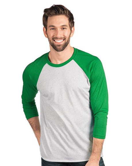 Next Level Unisex Triblend Three - Quarter Raglan T-Shirt - Next Level 6051 Envy Sleeves/ Heather White Body XS Short Sleeve T-Shirts