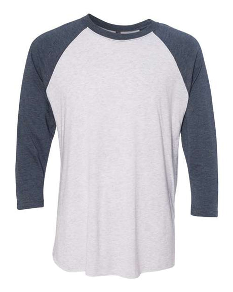 Next Level Unisex Triblend Three - Quarter Raglan T-Shirt - Next Level 6051 Indigo Sleeves/ Heather White Body XS Short Sleeve T-Shirts