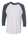 Next Level Unisex Triblend Three - Quarter Raglan T-Shirt - Next Level 6051 Indigo Sleeves/ Heather White Body XS Short Sleeve T-Shirts