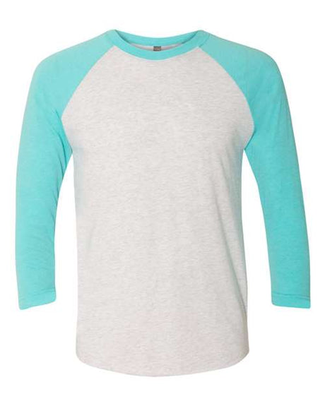 Next Level Unisex Triblend Three - Quarter Raglan T-Shirt - Next Level 6051 Tahiti Blue Sleeves/ Heather White Body XS Short Sleeve T-Shirts