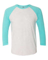 Next Level Unisex Triblend Three - Quarter Raglan T-Shirt - Next Level 6051 Tahiti Blue Sleeves/ Heather White Body XS Short Sleeve T-Shirts
