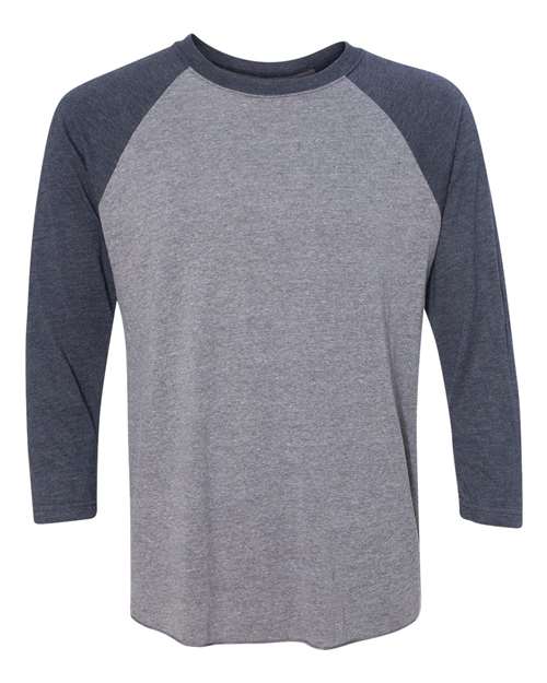 Next Level Unisex Triblend Three - Quarter Raglan T-Shirt - Next Level 6051 Vintage Navy Sleeves/ Premium Heather Body XS Short Sleeve T-Shirts