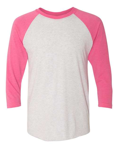 Next Level Unisex Triblend Three - Quarter Raglan T-Shirt - Next Level 6051 Vintage Pink Sleeves/ Heather White Body XS Short Sleeve T-Shirts