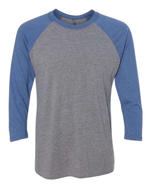 Next Level Unisex Triblend Three - Quarter Raglan T-Shirt - Next Level 6051 Vintage Royal Sleeves/ Premium Heather Body XS Short Sleeve T-Shirts