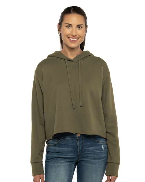 Next Level Women's Laguna Sueded Raw Edge Crop Hoodie Sweatshirt - Next Level 9384 Military Green XS Sweatshirts