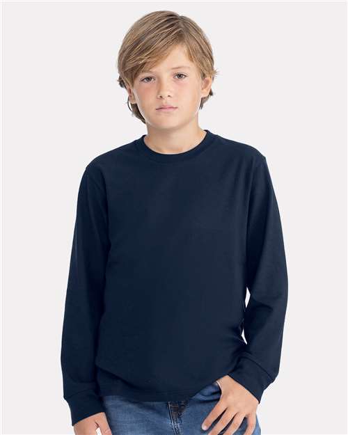 Next Level Youth Cotton Long Sleeve T-Shirt - Next Level 3311 Midnight Navy XS Long Sleeve T-Shirts