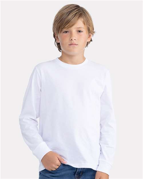 Next Level Youth Cotton Long Sleeve T-Shirt - Next Level 3311 White XS Long Sleeve T-Shirts