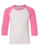 Next Level Youth CVC Three - Quarter Sleeve Raglan T-Shirt - Next Level 3352 Black Sleeves/ Dark Heather Grey Body XS Short Sleeve T-Shirts