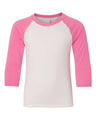 Next Level Youth CVC Three - Quarter Sleeve Raglan T-Shirt - Next Level 3352 Hot Pink Sleeves/ White Body XL Short Sleeve T-Shirts