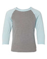 Next Level Youth CVC Three - Quarter Sleeve Raglan T-Shirt - Next Level 3352 Ice Blue Sleeves/ Dark Heather Grey Body XL Short Sleeve T-Shirts