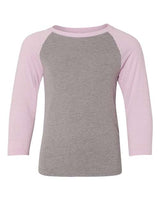Next Level Youth CVC Three - Quarter Sleeve Raglan T-Shirt - Next Level 3352 Lilac Sleeves/ Dark Heather Grey Body XL Short Sleeve T-Shirts