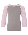 Next Level Youth CVC Three - Quarter Sleeve Raglan T-Shirt - Next Level 3352 Lilac Sleeves/ Dark Heather Grey Body XL Short Sleeve T-Shirts