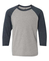 Next Level Youth CVC Three - Quarter Sleeve Raglan T-Shirt - Next Level 3352 Midnight Navy Sleeves/ Dark Heather Grey Body XL Short Sleeve T-Shirts