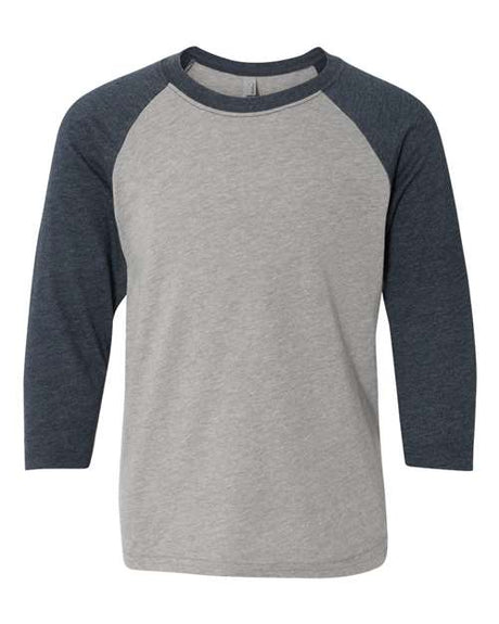 Next Level Youth CVC Three - Quarter Sleeve Raglan T-Shirt - Next Level 3352 Midnight Navy Sleeves/ Dark Heather Grey Body XL Short Sleeve T-Shirts