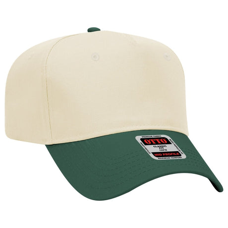 Otto Cap 31 - 069 - 5 Panel, Mid Profile Baseball Cap Dark Green / Natural Caps