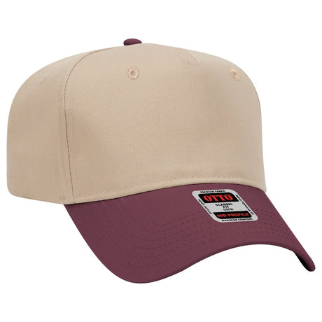 Otto Cap 31 - 069 - 5 Panel, Mid Profile Baseball Cap Maroon / Khaki Caps
