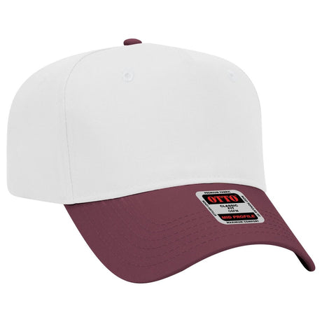 Otto Cap 31 - 069 - 5 Panel, Mid Profile Baseball Cap Maroon / White Caps