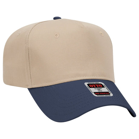 Otto Cap 31 - 069 - 5 Panel, Mid Profile Baseball Cap Navy / Khaki Caps