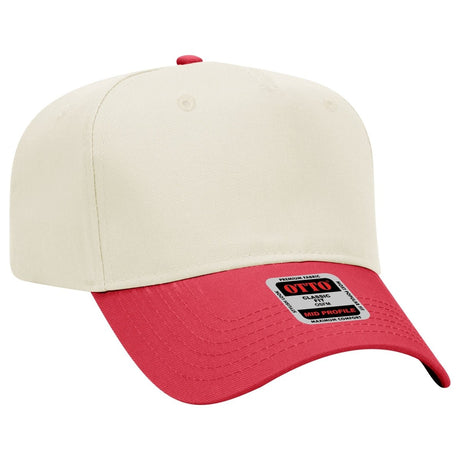 Otto Cap 31 - 069 - 5 Panel, Mid Profile Baseball Cap Red / Natural Caps