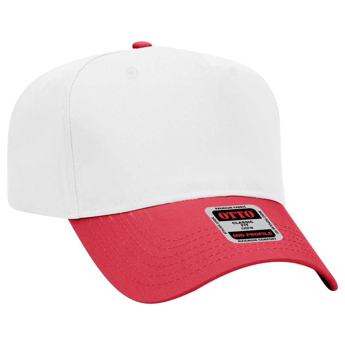 Otto Cap 31 - 069 - 5 Panel, Mid Profile Baseball Cap Red / White Caps