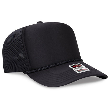 OTTO CAP 5 Panel High Crown Air Mesh Back Trucker Hat OTTO 39 - 166 Black OSFM - Adult Hats