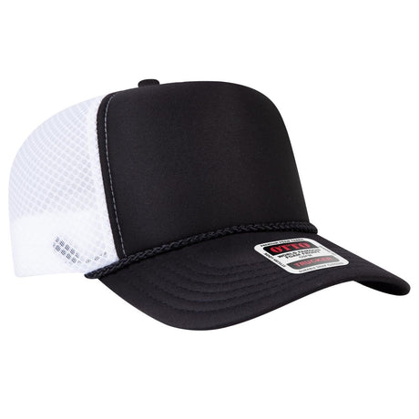 OTTO CAP 5 Panel High Crown Air Mesh Back Trucker Hat OTTO 39 - 166 Blk/Blk/Wht OSFM - Adult Hats