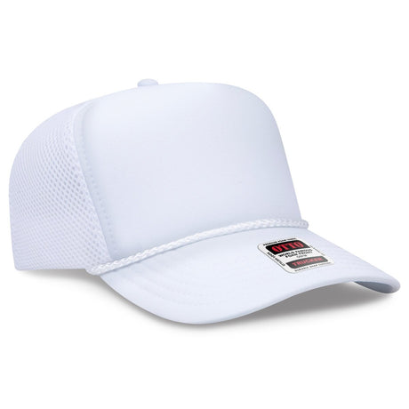 OTTO CAP 5 Panel High Crown Air Mesh Back Trucker Hat OTTO 39 - 166 White OSFM - Adult Hats