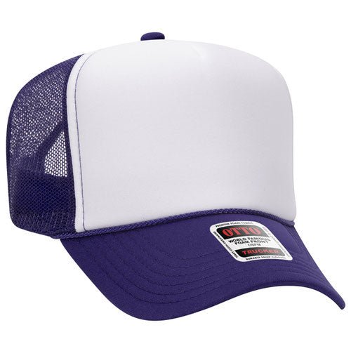 OTTO CAP 5 Panel High Crown Mesh Back Foam Trucker Hat 39 - 165 Pur/Wht/Pur Caps