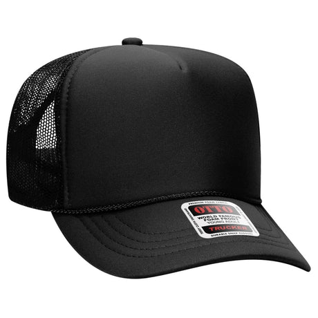 OTTO CAP 5 Panel High Crown Mesh Back Trucker Hat OTTO 39 - 165 Black Young Adult Hats