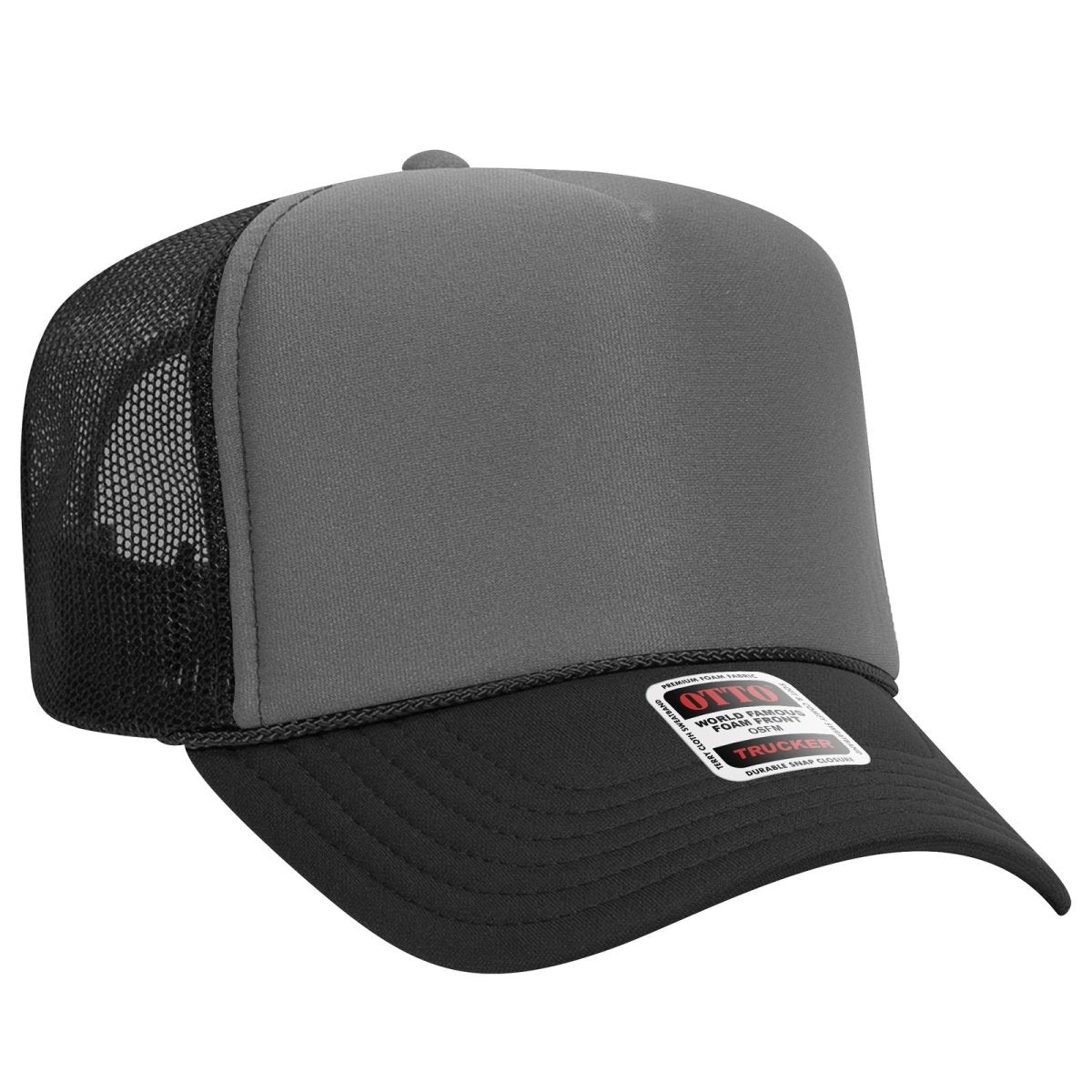 OTTO CAP 5 Panel High Crown Mesh Back Trucker Hat OTTO 39 - 165 Blk/Ch.Gry/Blk OSFM - Adult Hats