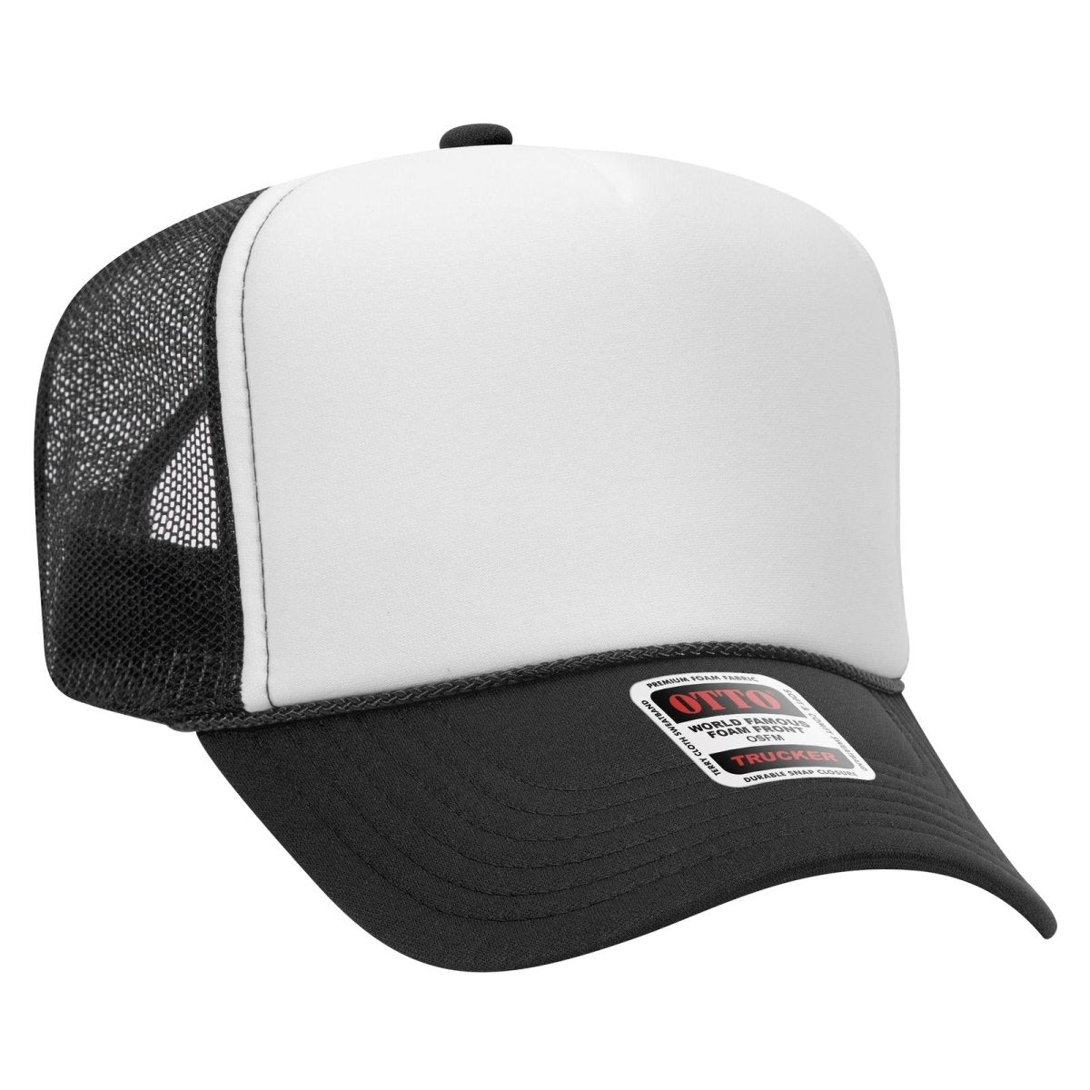 OTTO CAP 5 Panel High Crown Mesh Back Trucker Hat OTTO 39 - 165 Blk/Wht/Blk OSFM - Adult Hats