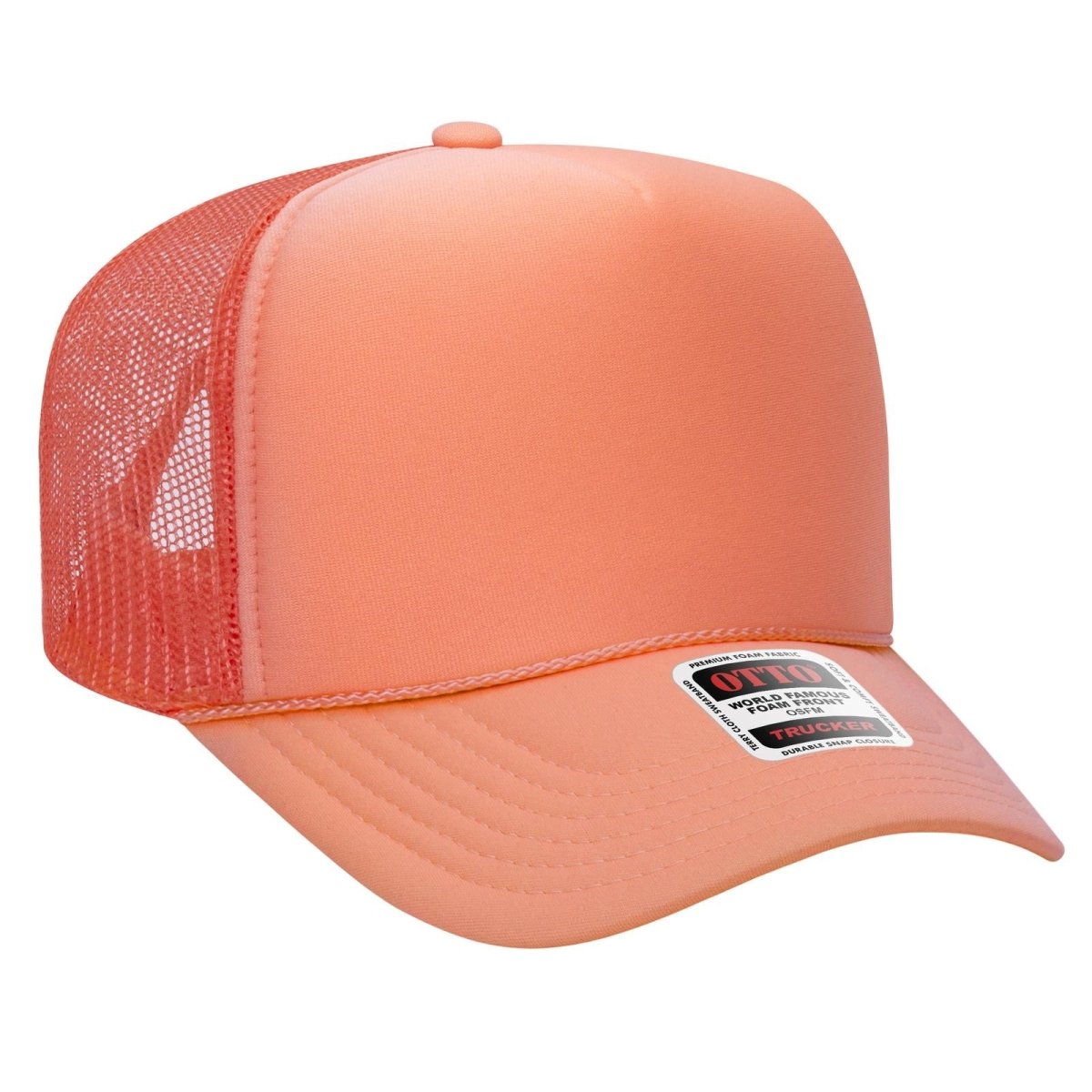 OTTO CAP 5 Panel High Crown Mesh Back Trucker Hat OTTO 39 - 165 Coral OSFM - Adult Hats