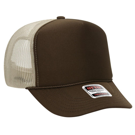 OTTO CAP 5 Panel High Crown Mesh Back Trucker Hat OTTO 39 - 165 Dk.Brn/Dk.Brn/Kha OSFM - Adult Hats