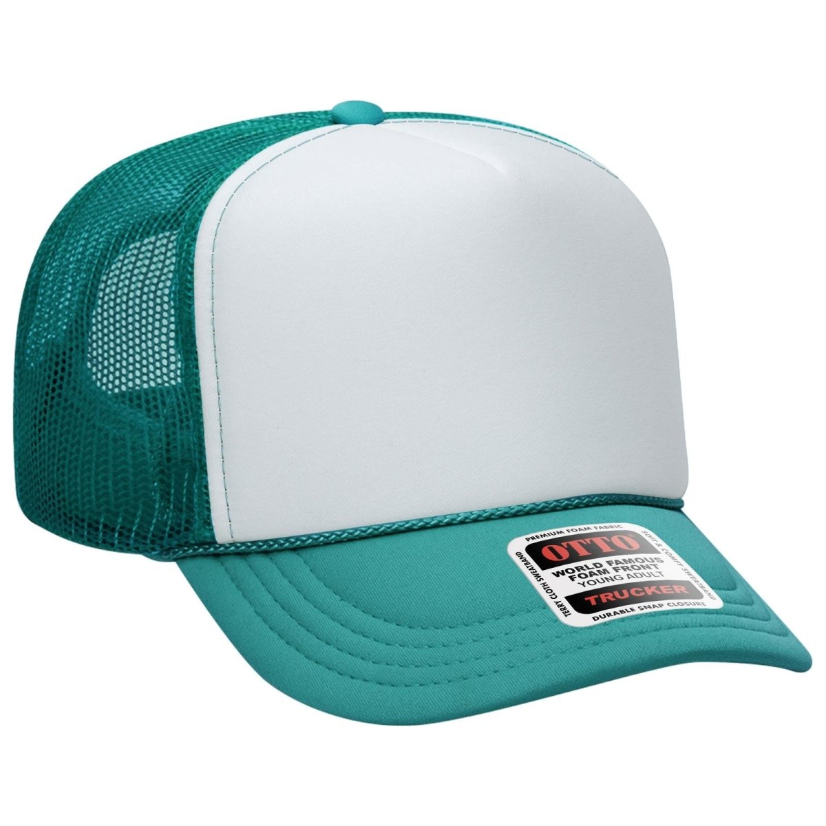 OTTO CAP 5 Panel High Crown Mesh Back Trucker Hat OTTO 39 - 165 Jade/Wht/Jade Young Adult Hats
