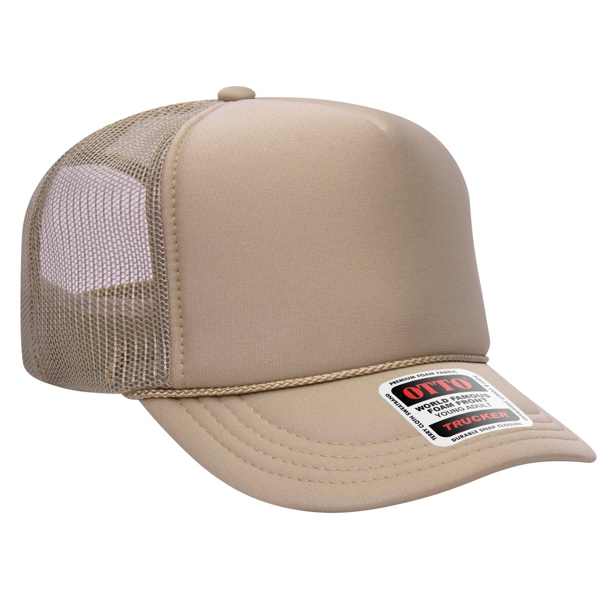 OTTO CAP 5 Panel High Crown Mesh Back Trucker Hat OTTO 39 - 165 Khaki Young Adult Hats