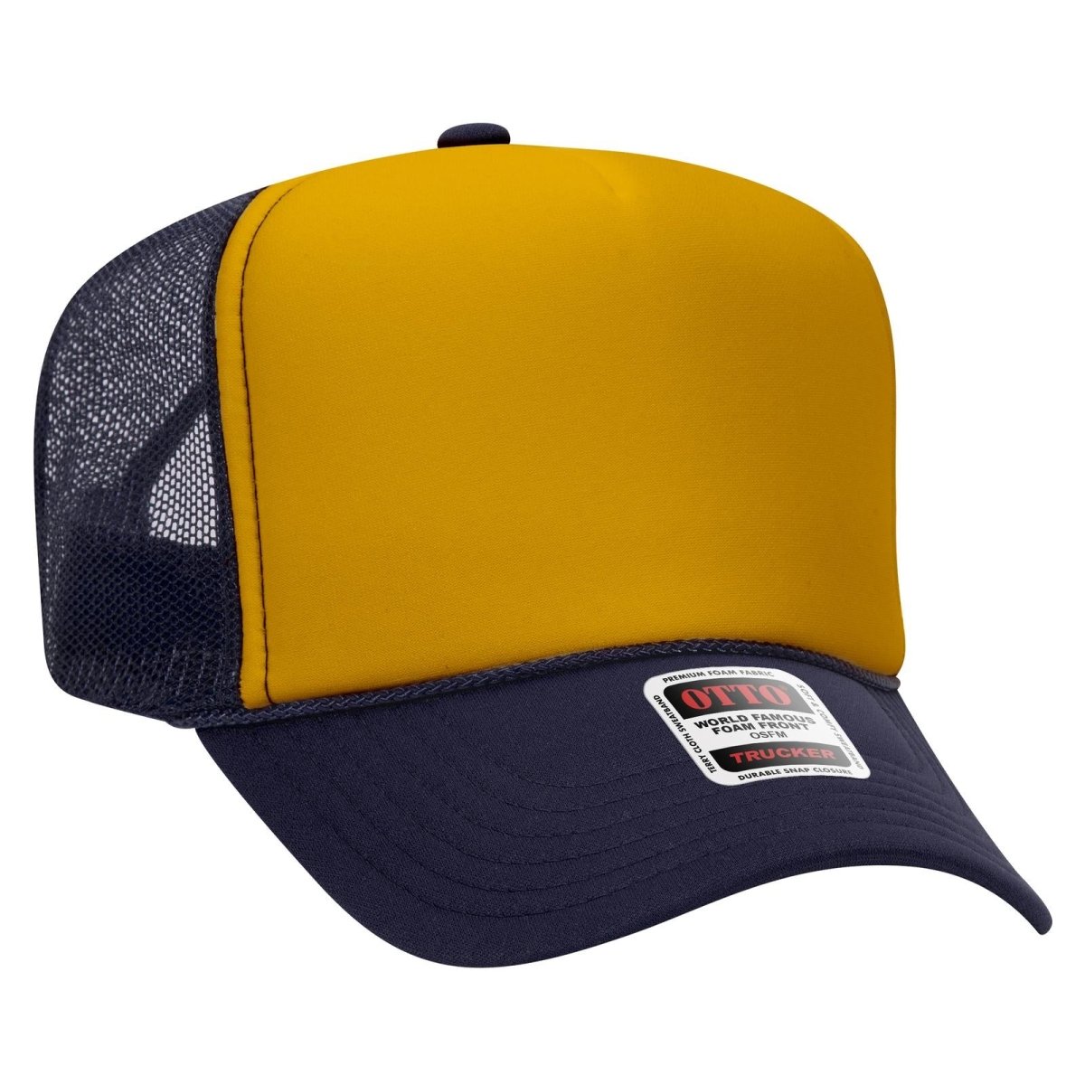 OTTO CAP 5 Panel High Crown Mesh Back Trucker Hat OTTO 39 - 165 Nvy/Gld/Nvy OSFM - Adult Hats