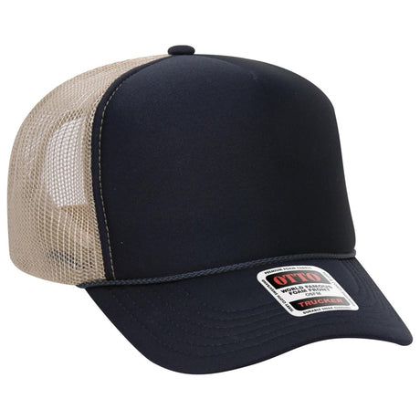 OTTO CAP 5 Panel High Crown Mesh Back Trucker Hat OTTO 39 - 165 Nvy/Nvy/Kha OSFM - Adult Hats