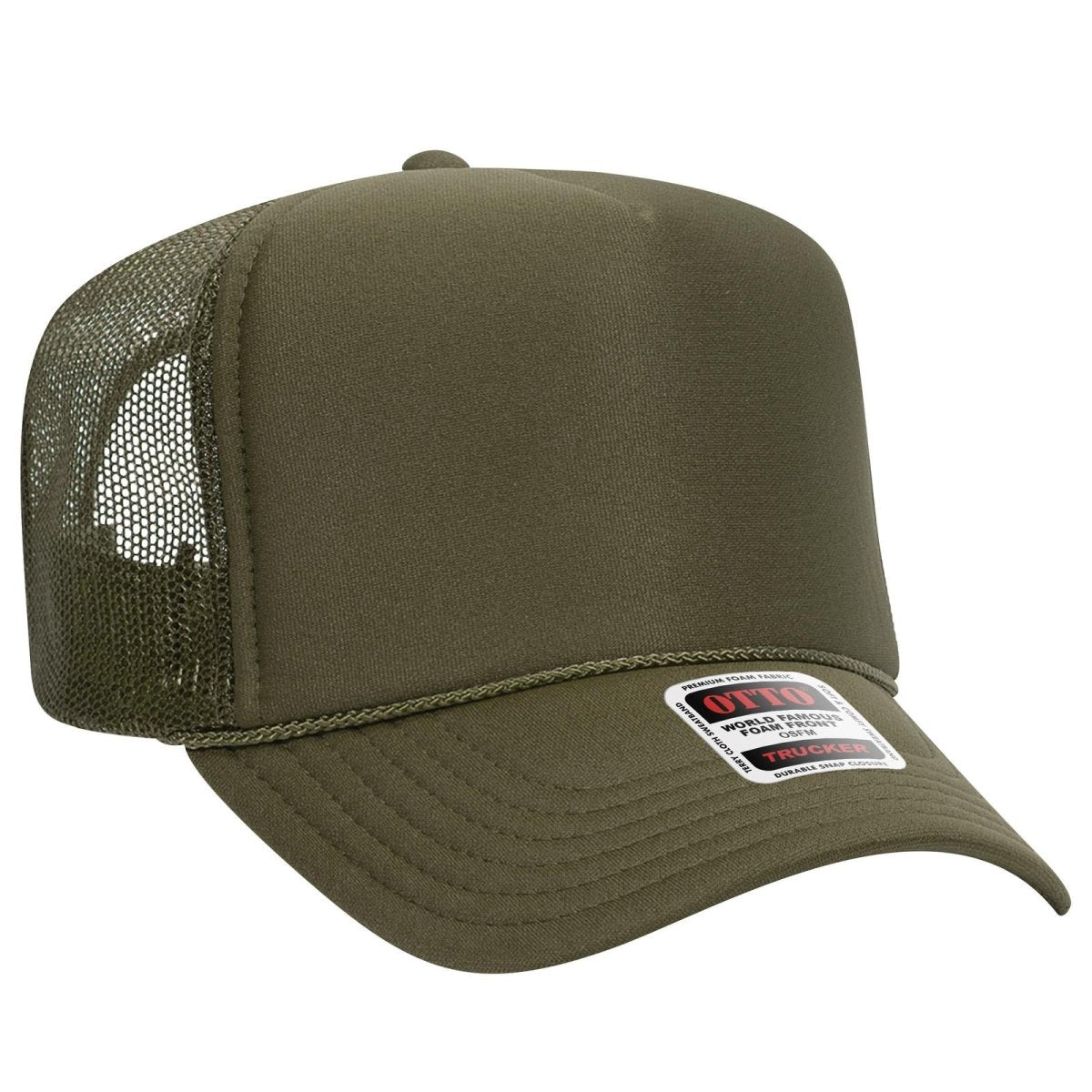OTTO CAP 5 Panel High Crown Mesh Back Trucker Hat OTTO 39 - 165 Ol. Green OSFM - Adult Hats