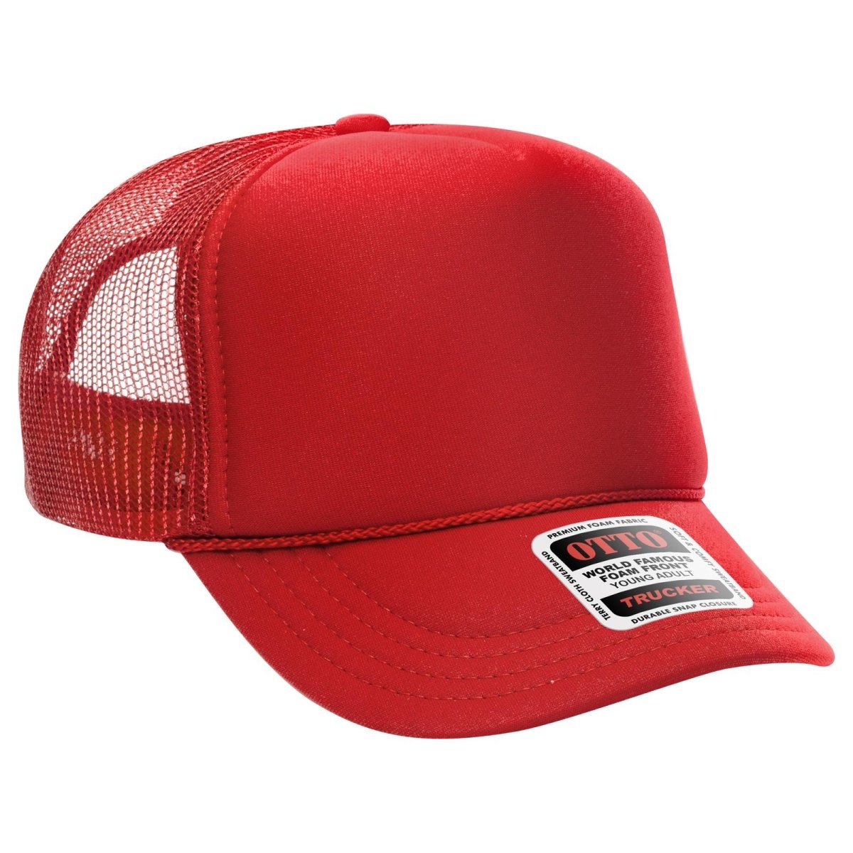 OTTO CAP 5 Panel High Crown Mesh Back Trucker Hat OTTO 39 - 165 Red Young Adult Hats