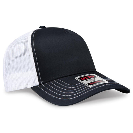 OTTO CAP 5 Panel Low Profile Mesh Back Trucker Hat OTTO 102 - 664 Blk/Blk/Wht OSFM - Adult Hats