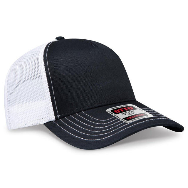 OTTO CAP 5 Panel Low Profile Mesh Back Trucker Hat OTTO 102 - 664 Blk/Blk/Wht OSFM - Adult Hats